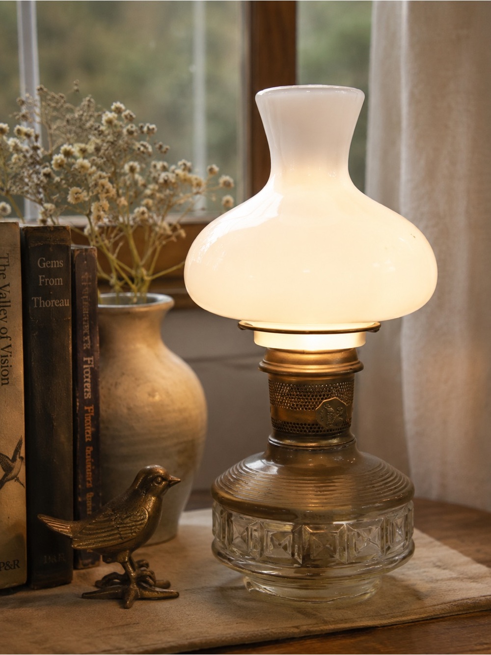 Vintage Brass and Glass Oil Lamp